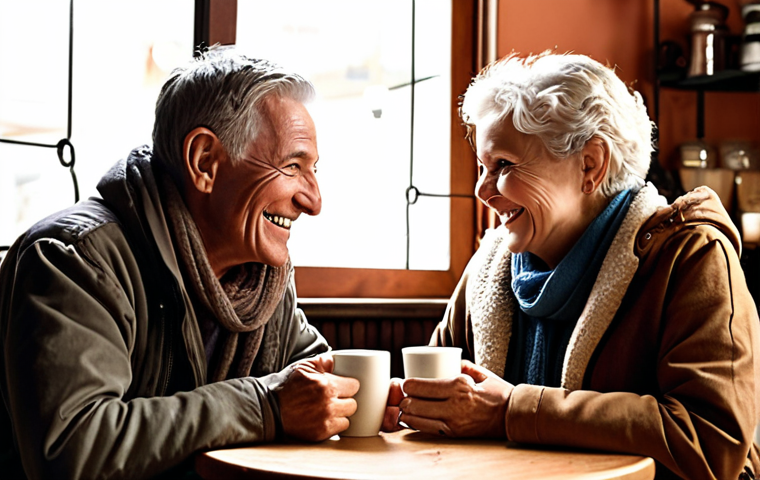 Reconnecting with Old Contacts**
Prompt: A warm, inviting scene of two people, possibly old friends or former colleagues, reconnecting over coffee in a cozy cafe. Emphasis on genuine smiles, comfortable conversation, and rekindled connection. Suggests a heartfelt reunion and re-establishment of a bond.
**