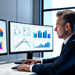 A professional businessperson in a modest business suit, seated at a sleek modern desk, deeply engaged with multiple holographic screens displaying complex data visualizations and AI interfaces. The office environment is clean, futuristic, and brightly lit, emphasizing innovation and efficiency. The subject demonstrates perfect anatomy, correct proportions, and a natural pose, with well-formed hands and proper finger count. The image is a high-resolution, professional photograph with sharp focus and studio lighting, showcasing a future-forward approach to work. fully clothed, appropriate attire, professional dress, safe for work, appropriate content, professional, family-friendly.