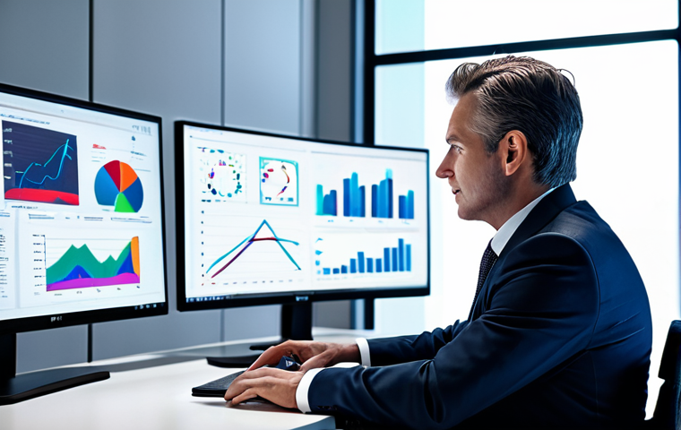 A professional businessperson in a modest business suit, seated at a sleek modern desk, deeply engaged with multiple holographic screens displaying complex data visualizations and AI interfaces. The office environment is clean, futuristic, and brightly lit, emphasizing innovation and efficiency. The subject demonstrates perfect anatomy, correct proportions, and a natural pose, with well-formed hands and proper finger count. The image is a high-resolution, professional photograph with sharp focus and studio lighting, showcasing a future-forward approach to work. fully clothed, appropriate attire, professional dress, safe for work, appropriate content, professional, family-friendly.